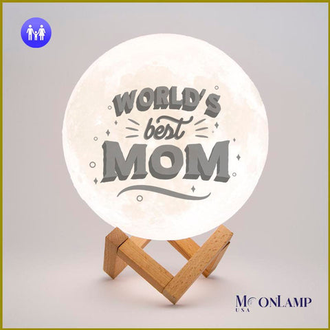 Moon Lamp with Best Mom motif printed in the surface