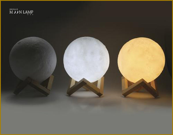 small moon lamp in different colors, yellow and white