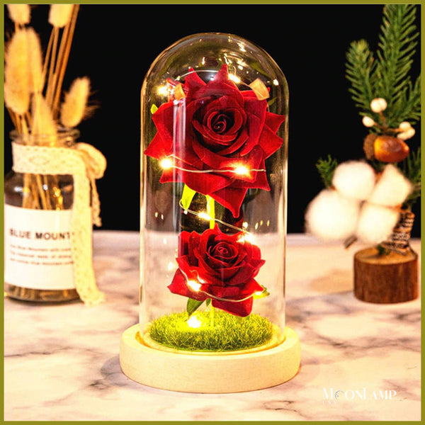 light up rose in a glass