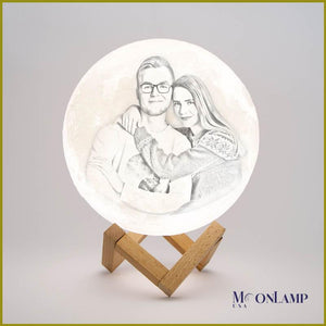 Personalized moon lamp with wooden stand