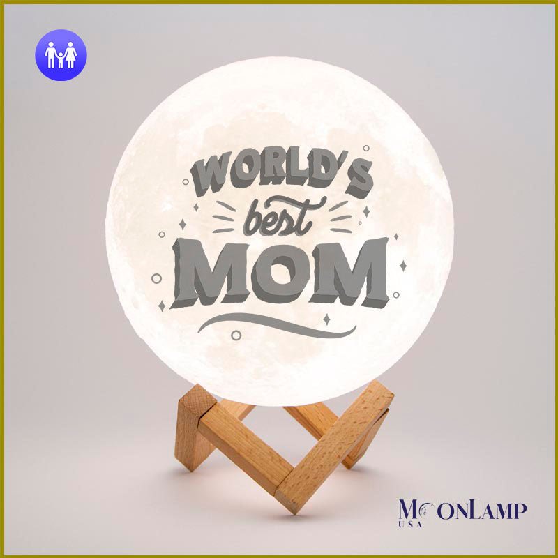 Moon Lamp with Best Mom motif printed in the surface
