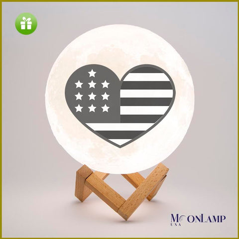 American flag inside a Heart printed on the moon lamp