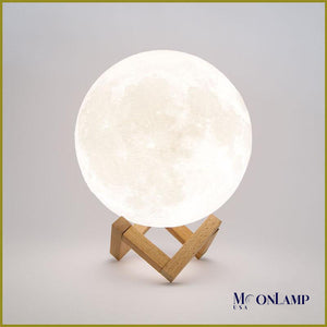 Middle sized moon lamp with wooden stand
