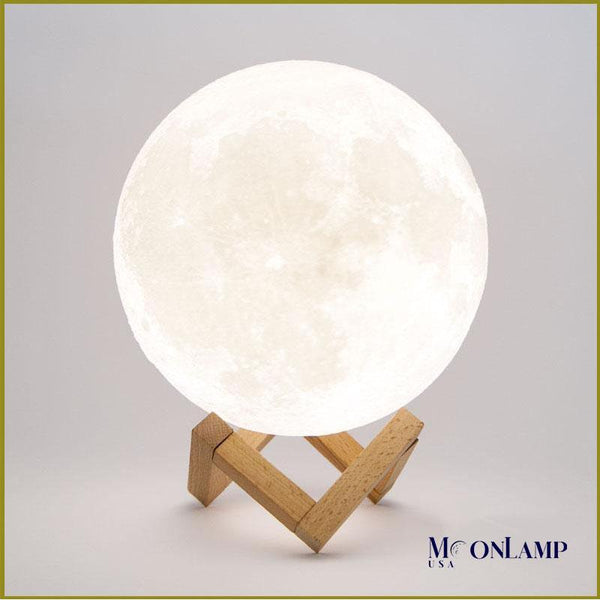 large original moon lamp with wooden stand