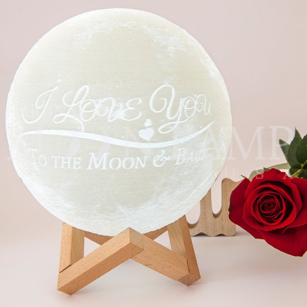 love message printed on 8 inch moon lamp