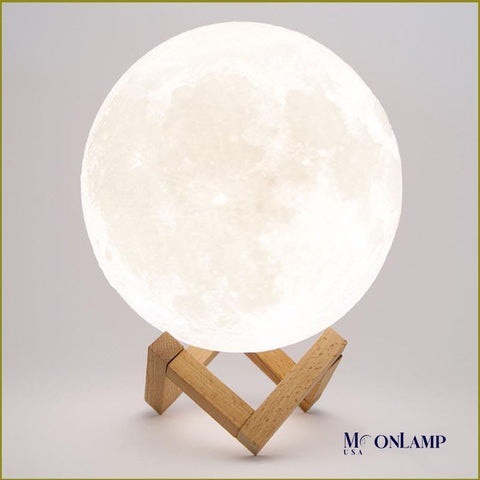 9in large original moon lamp with wooden stand